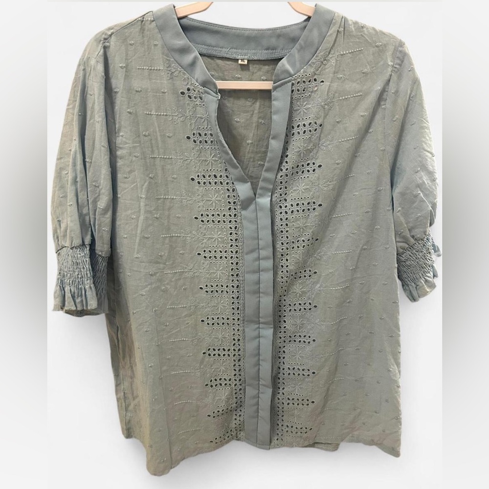 Light Blue Embroidered Blouse – Size XL